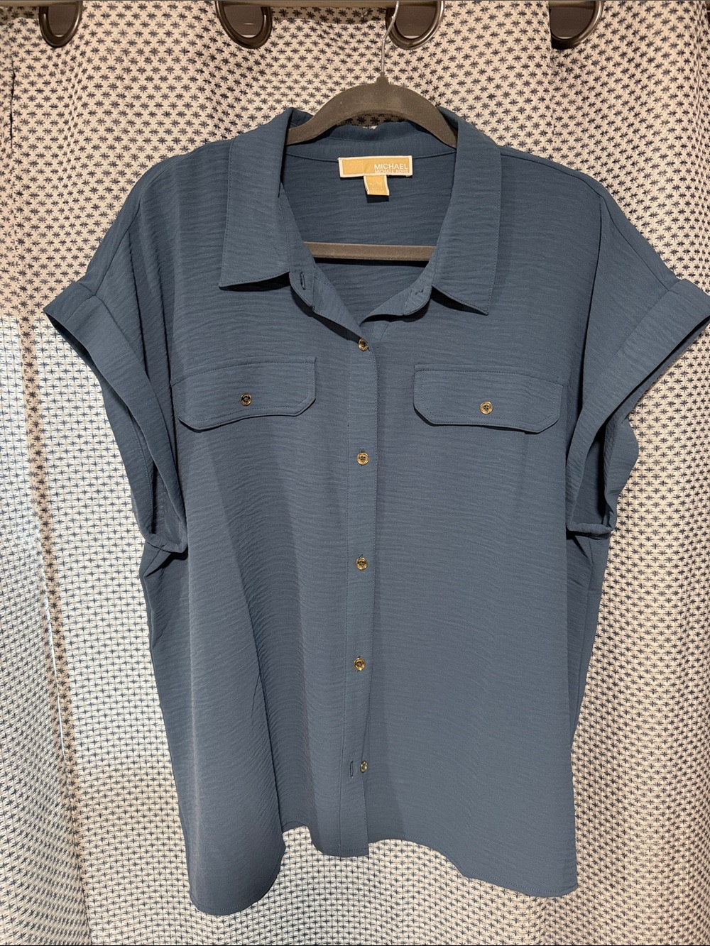 MICHAEL Michael Kors Slate Blue Short-Sleeve Button Front Shirt